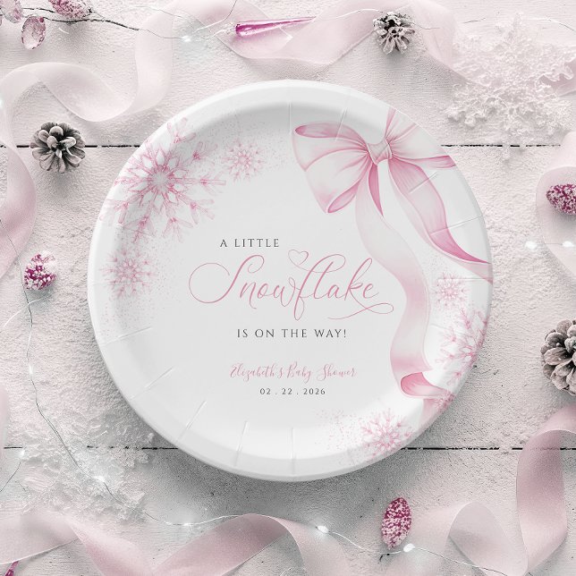Pink Snowflake Baby Shower Paper Plates (Creator Uploaded)