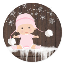Pink Snowflake Baby Shower Stickers