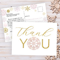 Pink Snowflake Baby Shower Thank You Postcard
