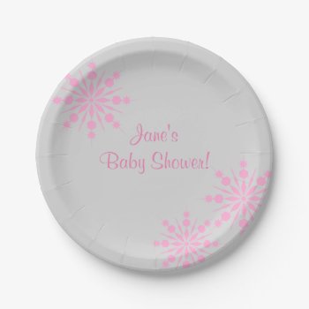 Pink Snowflake Baby Showerpaper Plates by CardinalCreations at Zazzle