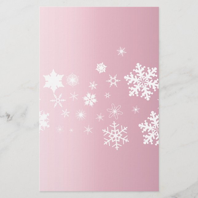 Pink Snowflake Background Stationery (Front)