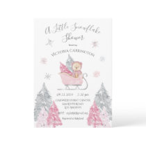 Pink Snowflake Bear Baby Shower Invitation