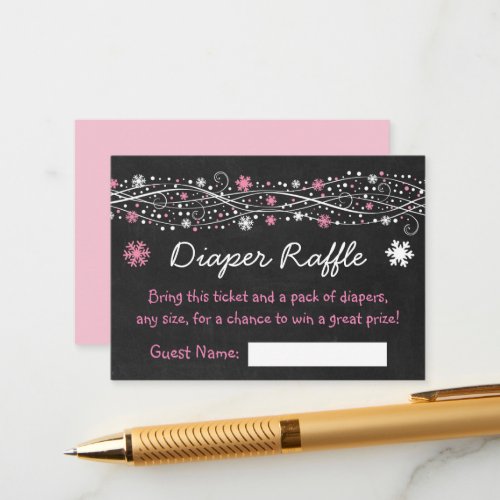 Pink Snowflake Chalkboard Diaper Raffle Tickets Enclosure Card