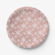 pink snowflake christmas baby shower party  paper plates