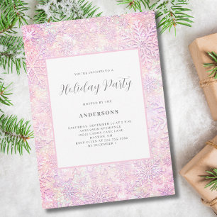 Pink Snowflake Christmas Holiday Party Invitation