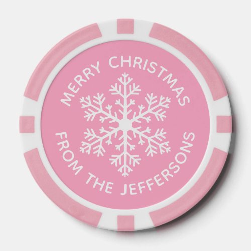 Pink Snowflake Christmas Poker Chips