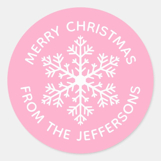 Pink Snowflake Christmas Stickers (Front)