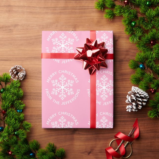 Pink Snowflake Christmas Wrapping Paper (Holiday Gift)