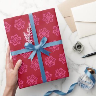 Pink Snowflake Dark Red Wrapping Paper