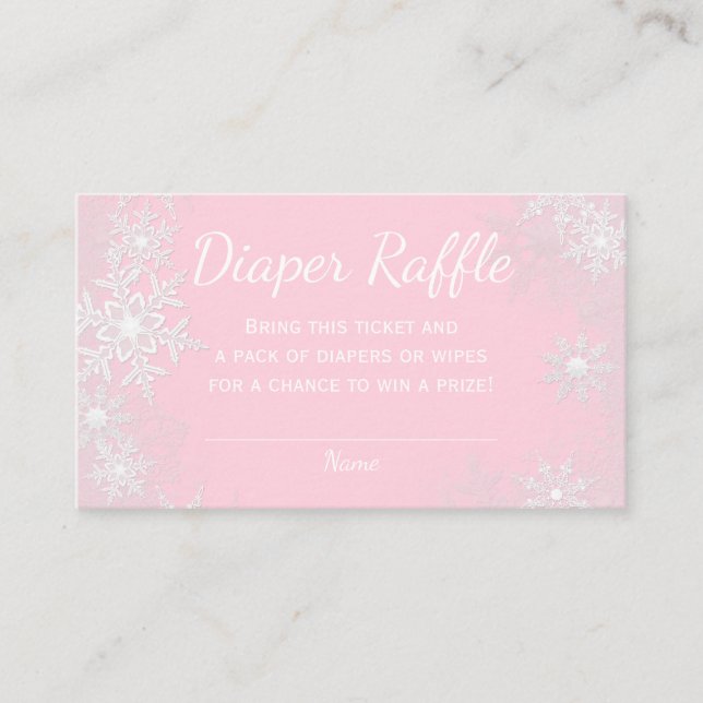 Pink Snowflake Diaper Raffle Tickets Enclosure Card (Front)