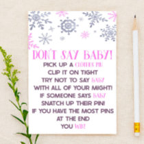 Pink Snowflake Don't Say Baby Shower Game  Stationery