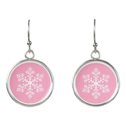 Pink Snowflake Drop Earrings