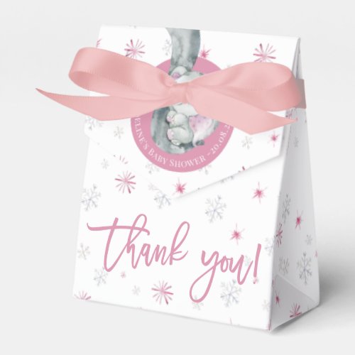 Pink Snowflake Elephant Winter Girl Baby Shower Favor Boxes