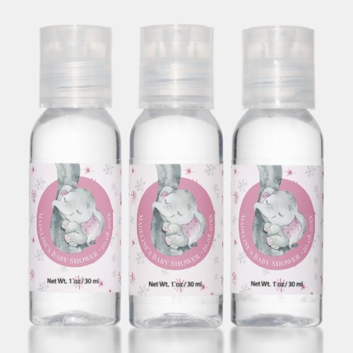 Pink Snowflake Elephant Winter Girl Baby Shower  Hand Sanitizer