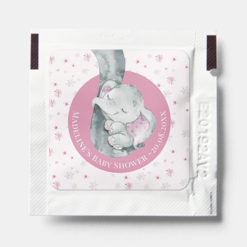 Pink Snowflake Elephant Winter Girl Baby Shower Hand Sanitizer Packet