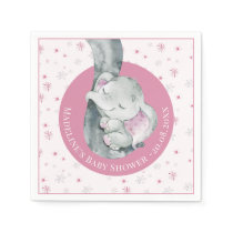 Pink Snowflake Elephant Winter Girl Baby Shower Napkins