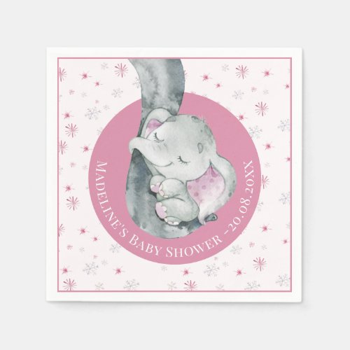 Pink Snowflake Elephant Winter Girl Baby Shower Napkins - Baby It's Cold Outside Themed Baby Shower. 
Pink Snowflake Elephant Winter Girl Baby Shower Napkins.
This watercolor baby shower favor's sticker features snowflakes with pink baby elephant and snowflakes. It is perfect for winter, rustic, holiday pink girl baby shower.
You can edit/personalize whole Template.
If you need any help or matching products, please contact me. I am happy to create the most beautiful personalized products for you!