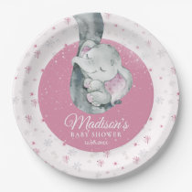 Pink Snowflake Elephant Winter Girl Baby Shower Paper Plates