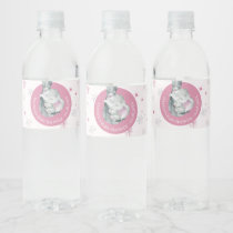 Pink Snowflake Elephant Winter Girl Baby Shower  Water Bottle Label