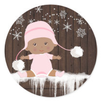 Pink Snowflake Ethnic Girl Baby Shower Stickers