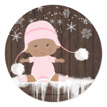 Pink Snowflake Ethnic Girl Baby Shower Stickers