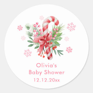 Pink Snowflake Festive Candy Girl Baby Shower  Classic Round Sticker