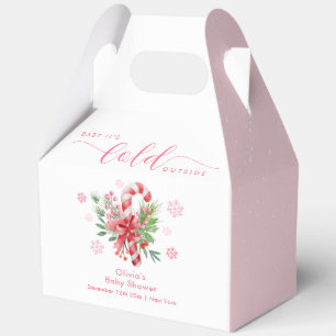 Pink Snowflake Festive Candy Girl Baby Shower Favor Boxes