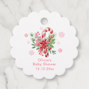 Pink Snowflake Festive Candy Girl Baby Shower Favor Tags