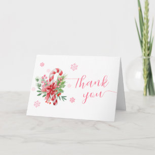 Pink Snowflake Festive Candy Girl Baby Shower Letterpress Thank You Card