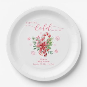 Pink Snowflake Festive Candy Girl Baby Shower Paper Plates