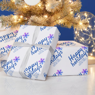 Pink Snowflake Festive Script Happy Holiday Wrapping Paper