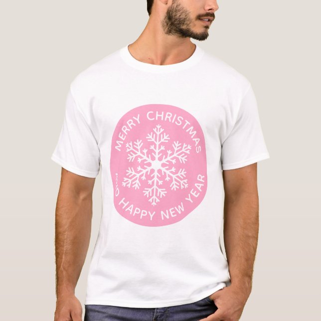 Pink Snowflake Festive T-Shirt (Front)