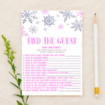 Pink Snowflake Find The Guest Baby Shower Game Stationery