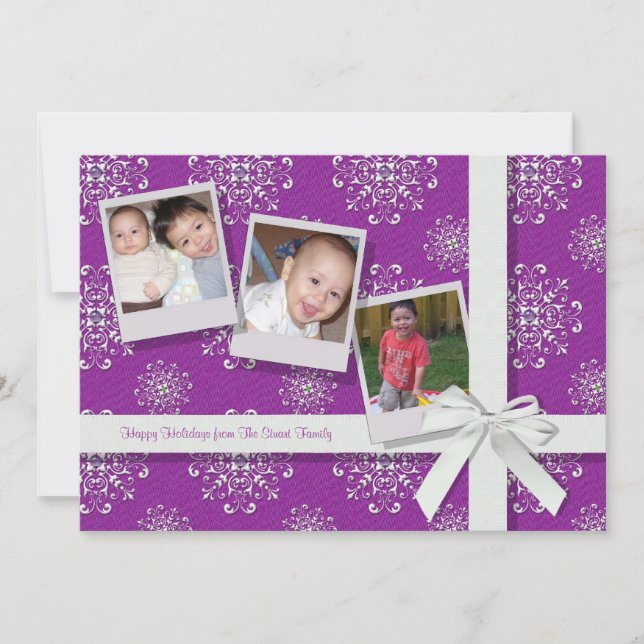 Pink Snowflake Gems Flat Holiday Card (Front)