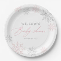 Pink Snowflake Girl Baby Shower Paper Plates