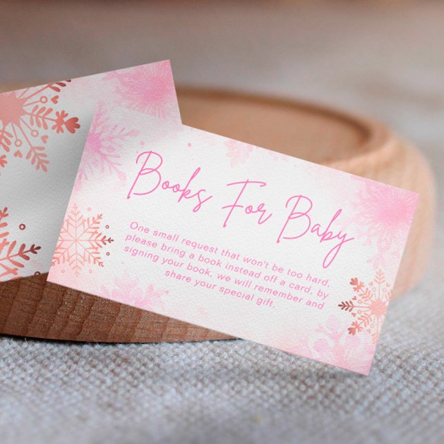 Pink Snowflake Girl Books For Baby Shower Enclosure Card (Creator Uploaded)