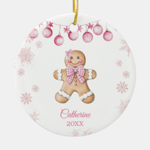 Pink Snowflake Girl Cookies Birthday  Ceramic Ornament