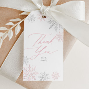 Pink Snowflake Glitter Birthday Gift Tags