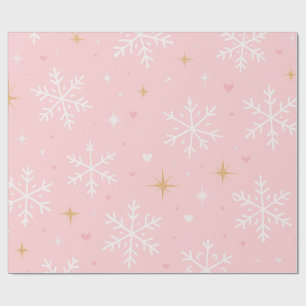 Pink Snowflake & Gold Sparkle Christmas Wrapping Paper