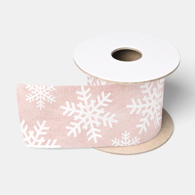 Pink Snowflake Holiday Christmas Girl Feminine  Satin Ribbon (Spool)