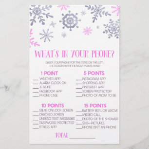 Pink Snowflake In Your Phone Baby Shower Game Stationery
