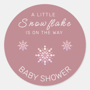 Pink Snowflake Is On The Way Baby Shower Classic Round Sticker
