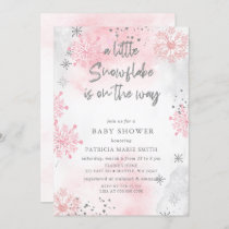 Pink Snowflake is on the way Winter Baby Shower Invitation