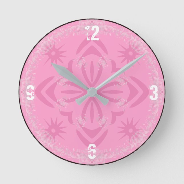 Pink Snowflake Kitchen Round Clock (Front)