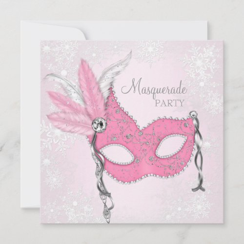 Pink Snowflake Masquerade Party Invitation