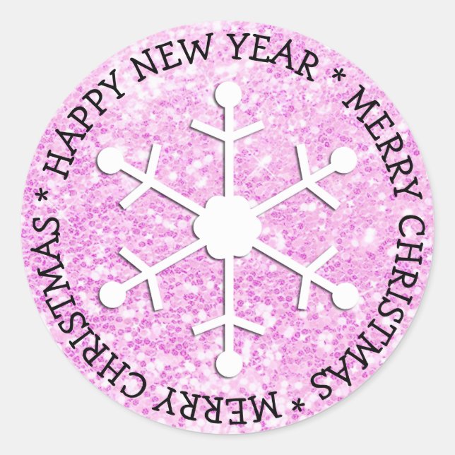 Pink Snowflake Merry Christmas Sticker (Front)