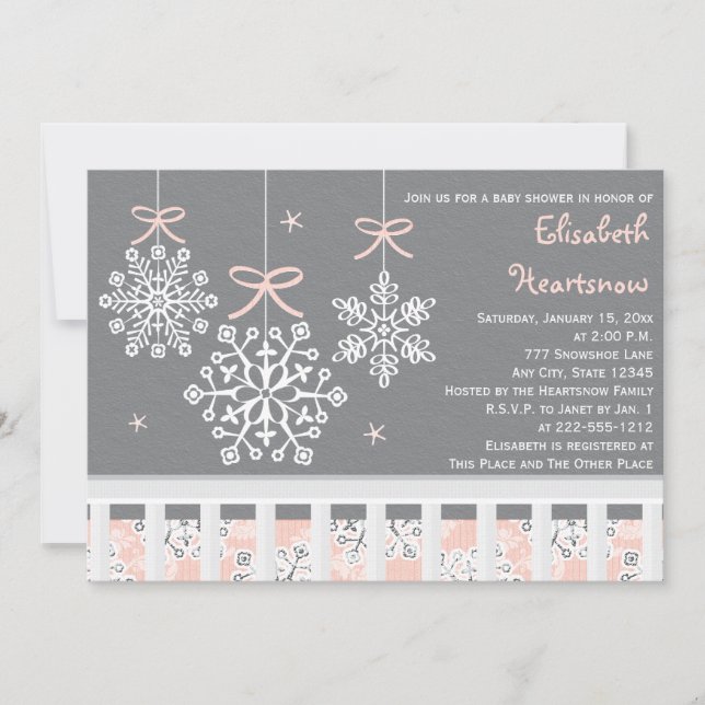 Pink Snowflake Mobile Crib Baby Shower Invitation (Front)