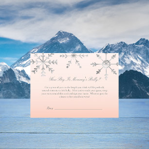 Pink Snowflake Mommy's Belly Size Baby Shower Game Enclosure Card