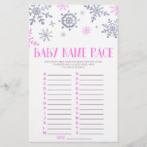 Pink Snowflake Name Race Baby Shower Game Activity Stationery