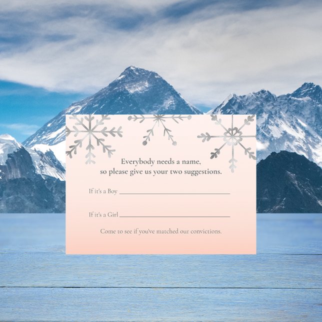 Pink Snowflake Name Suggestions Baby Shower Game Enclosure Card (Creator Uploaded)